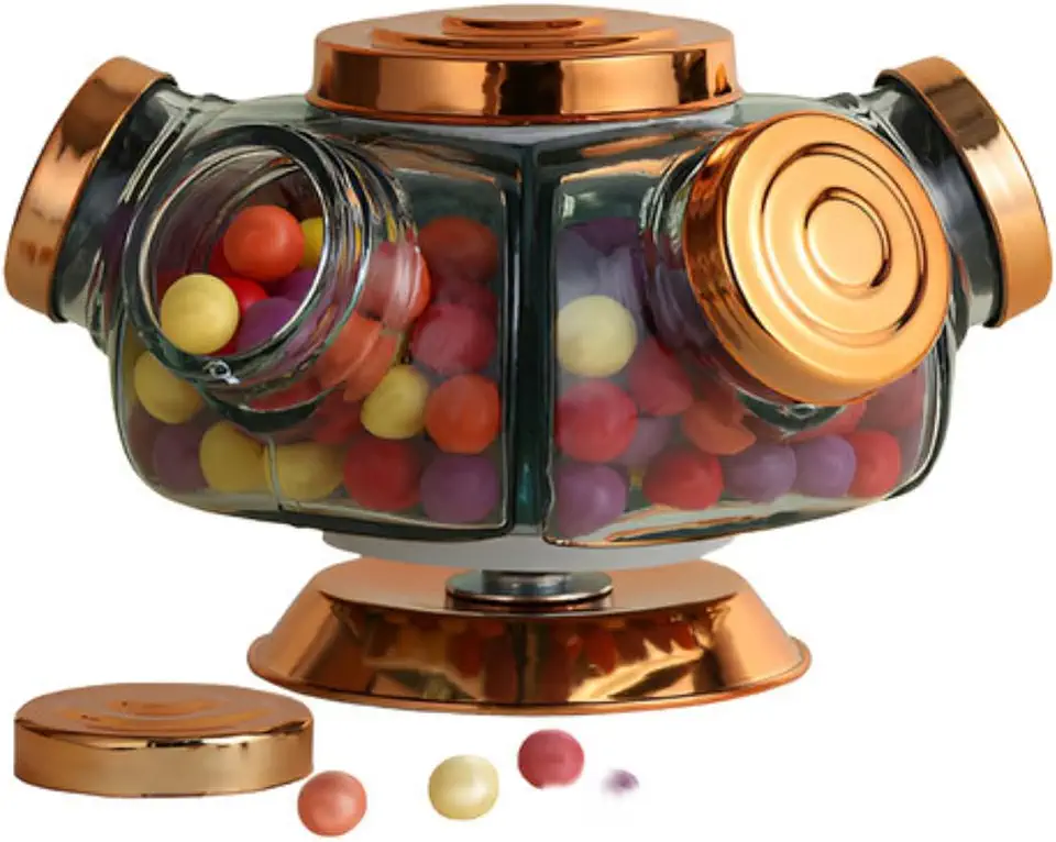 【Cozena】Baleiro Giratório De Vidro Bomboniere Decoração 5 Gomos Retrô (Cobre)