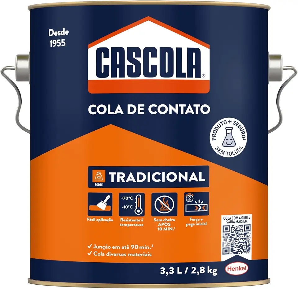 Cascola Tradicional sem Toluol, Cola de Contato de Alta Resistência, Adesivo de Contato de Secagem Rápida, Cola Permanente Multiuso, 1x2,8kg