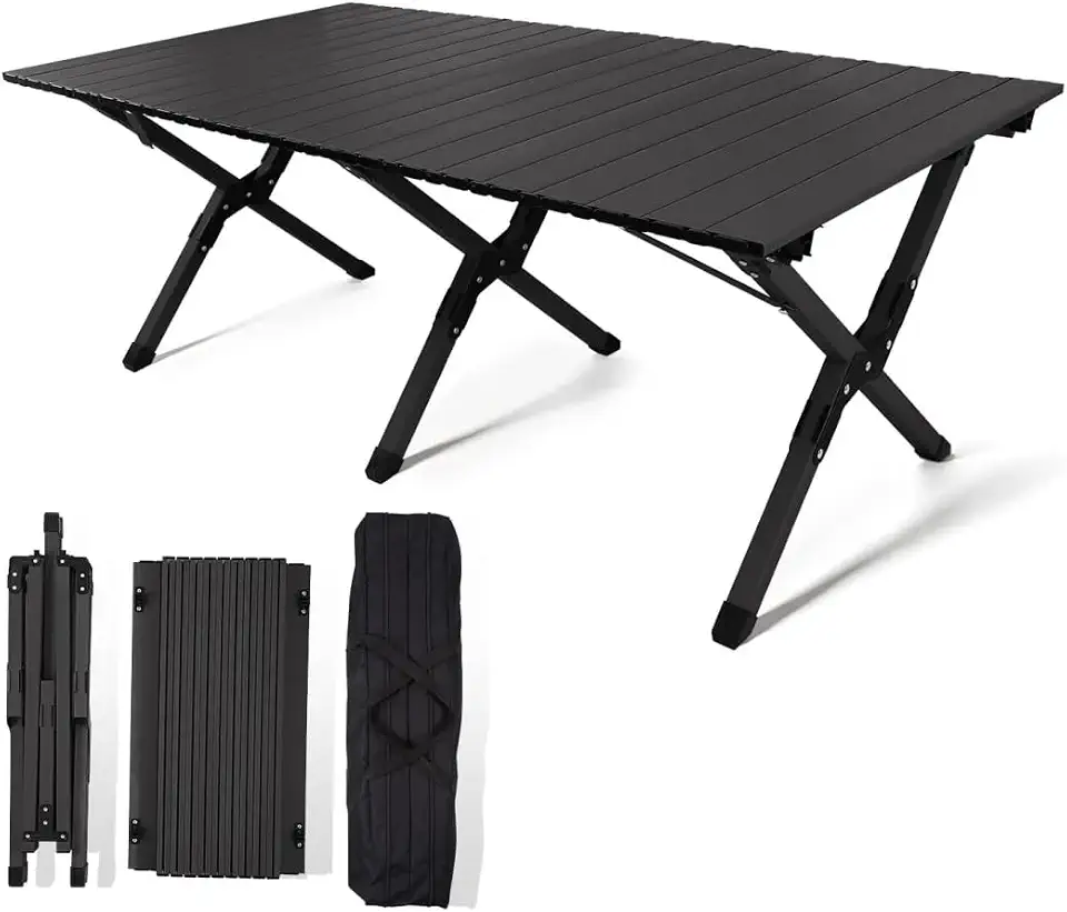 Mesa Dobrável 120cm Resistente Para Camping Garden Life Acampamentos Churrascos Piqueniques Caminhadas Pesca (Preto)