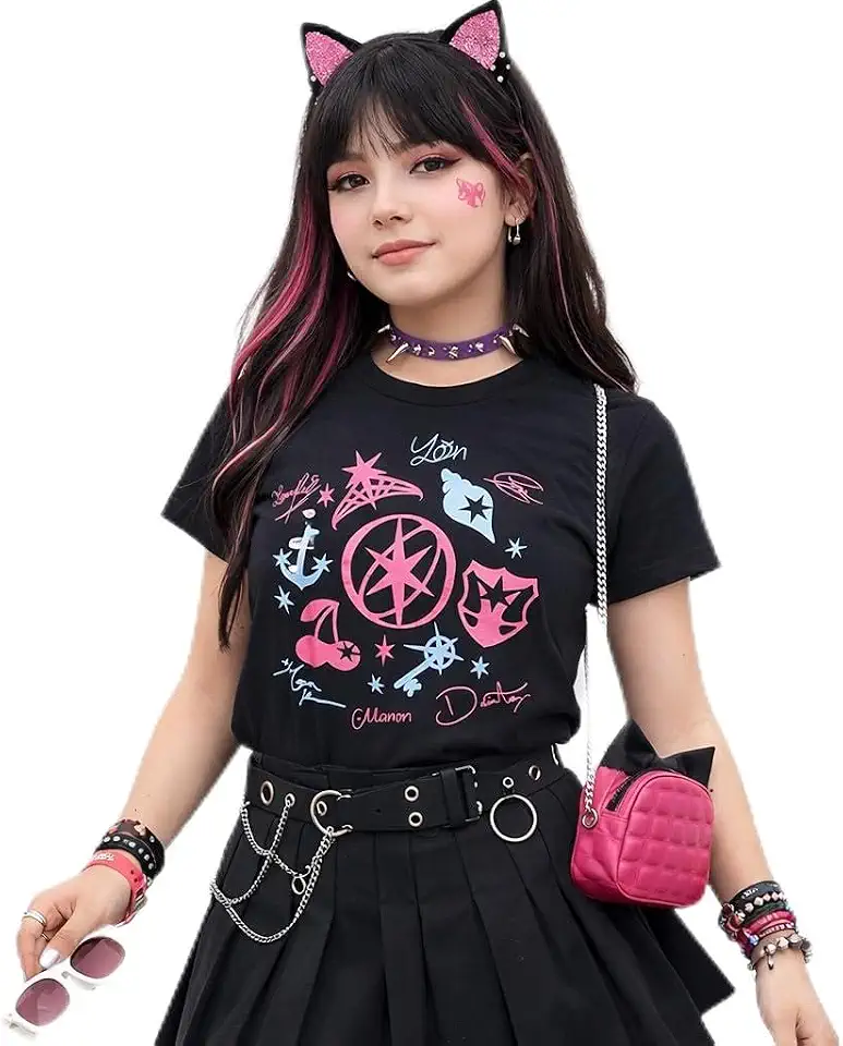 Camiseta Infantil Katseye 100% Algodão K-Pop Estampa com Brilho