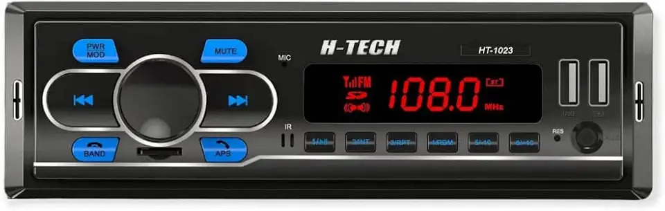 H-Tech Aparelho de som automotivo auto rádio FM HT-1023 com 2 USB, Blutooth e controle remoto
