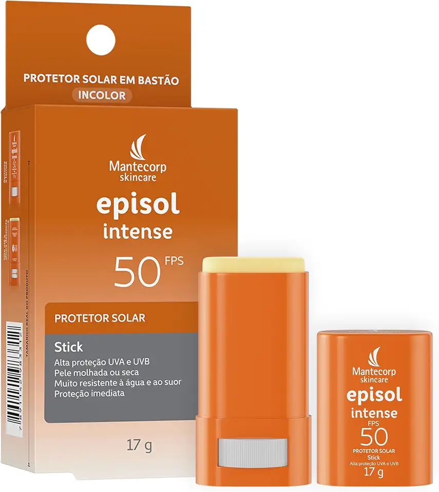 MANTECORP - Protetor Solar Episol Intense Stick FPS 50 - Alta Proteção UVA e UVB, Protetor Solar Bastão, Aplicação Fácil, Resistente à Água e Suor - 17g