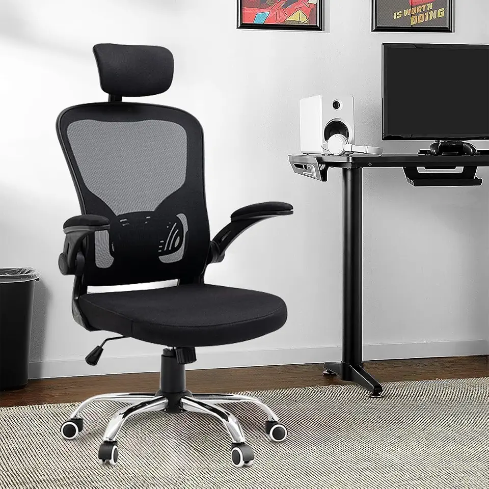 Cadeira de escritório ergonômica com estofado de mesh (Preto profundo)