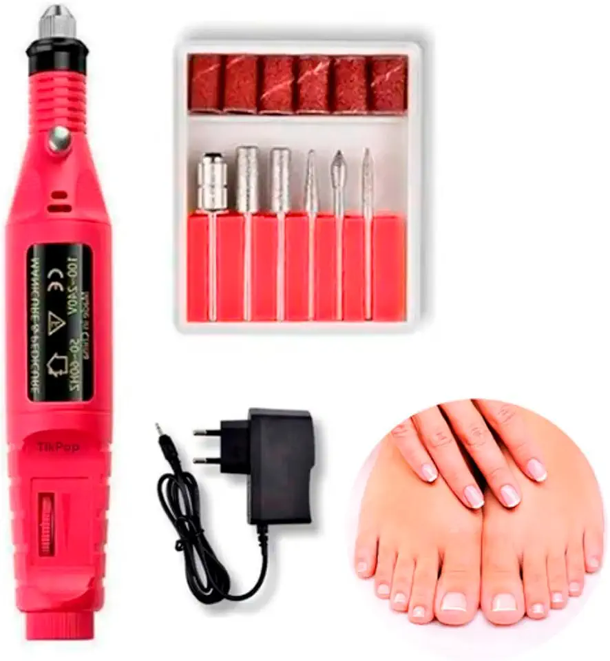 Lixadeira Unha Elétrica Motor Profissional Manicure Pedicure Broca Acessório Bloco Rotação Lixa Refil Pé Mão Kit Broca Unha Gel Postiça Portátil Prática Manual Resistente Rosa Cutícula
