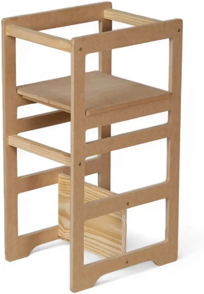 Casa Decoratta Torre de Aprendizagem Montessori 4 em 1 Regula Altura Criança Madeira MDF Cru Cadeirão Mesa