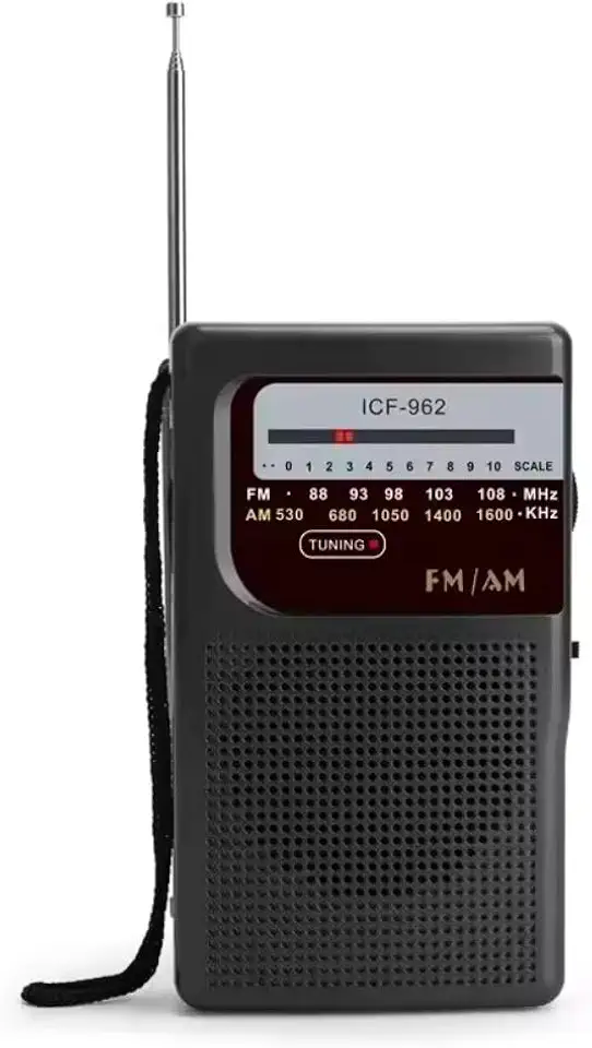 "Rádio Portátil AM/FM, 2 Bandas, Recarregável USB Tipo-C, Entrada para Fone de Ouvido