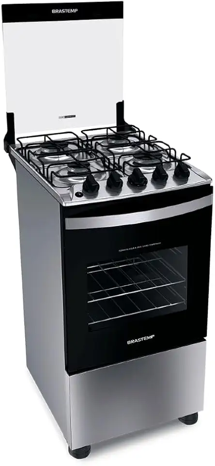 Fogão Brastemp 4 Bocas Inox com Duas Prateleiras com Alturas Ajustáveis - BFO4NBR Bivolt