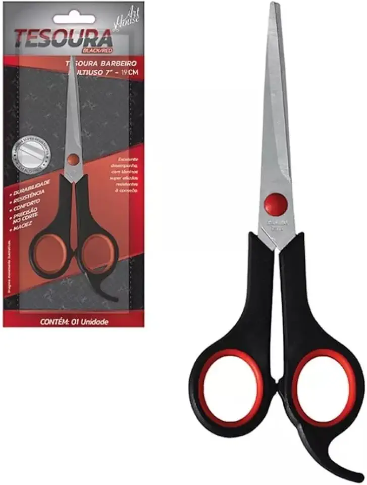 Tesoura Profissional Black Red 7" para Barbeiro – Corte Preciso e Estilo Premium