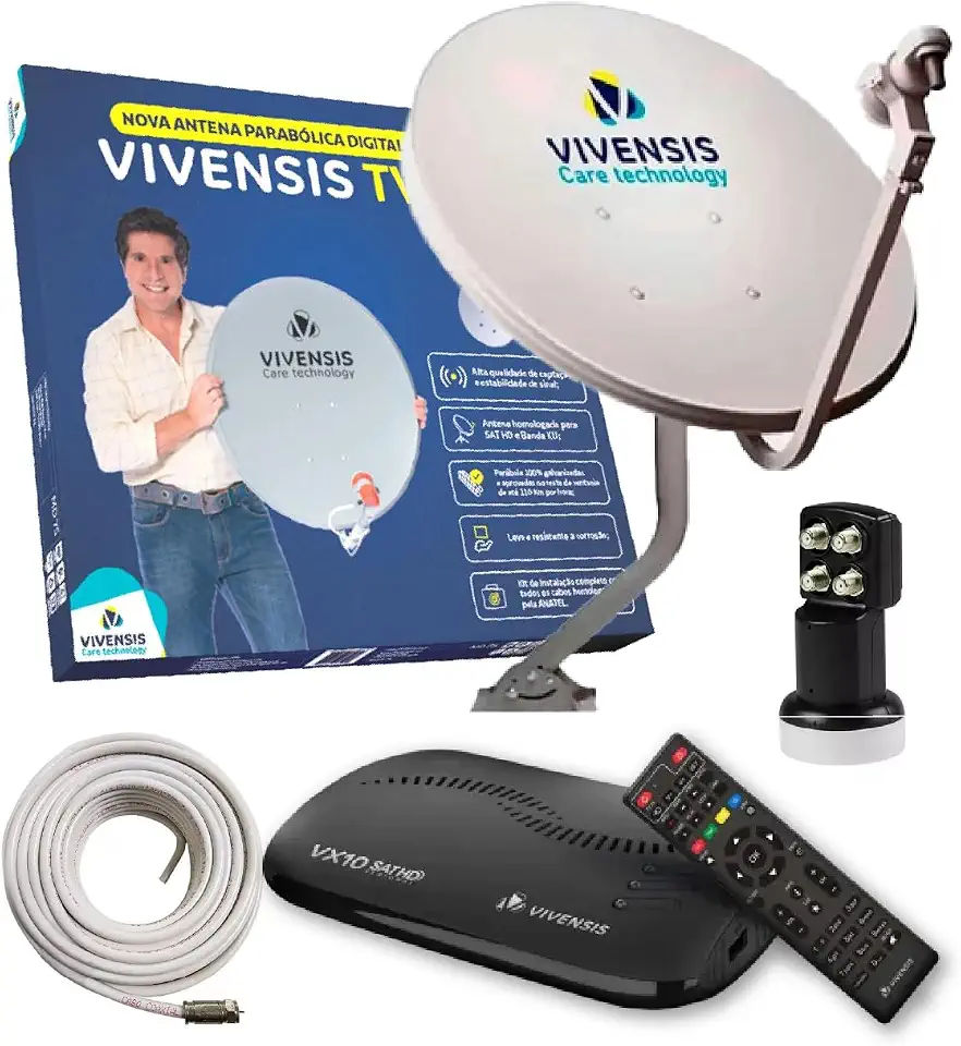 Sunature Kit Parabolica Digital Vivensis Antena + Cabo + LNBF 4 Pontos + Receptor
