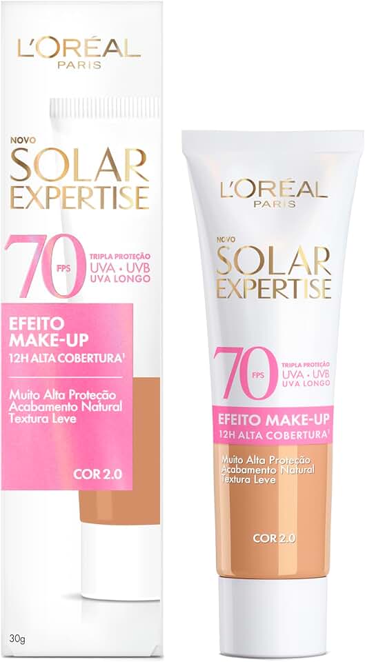L'Oréal Paris Solar Expertise Efeito Makeup FPS 70, Protetor Solar Facial com Cor e Alta Cobertura de Base por 12H, Previne Rugas e Manchas, Cor 2.0, 40g