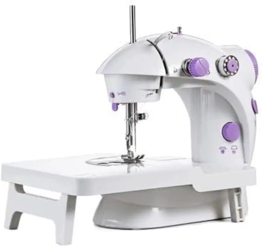 Mini Máquina De Costura Portátil Bivolt Com Mesa Extensora, Pedal E Led Para Reparos Rápidos E Artesanato(Máquina Com Mesinha)