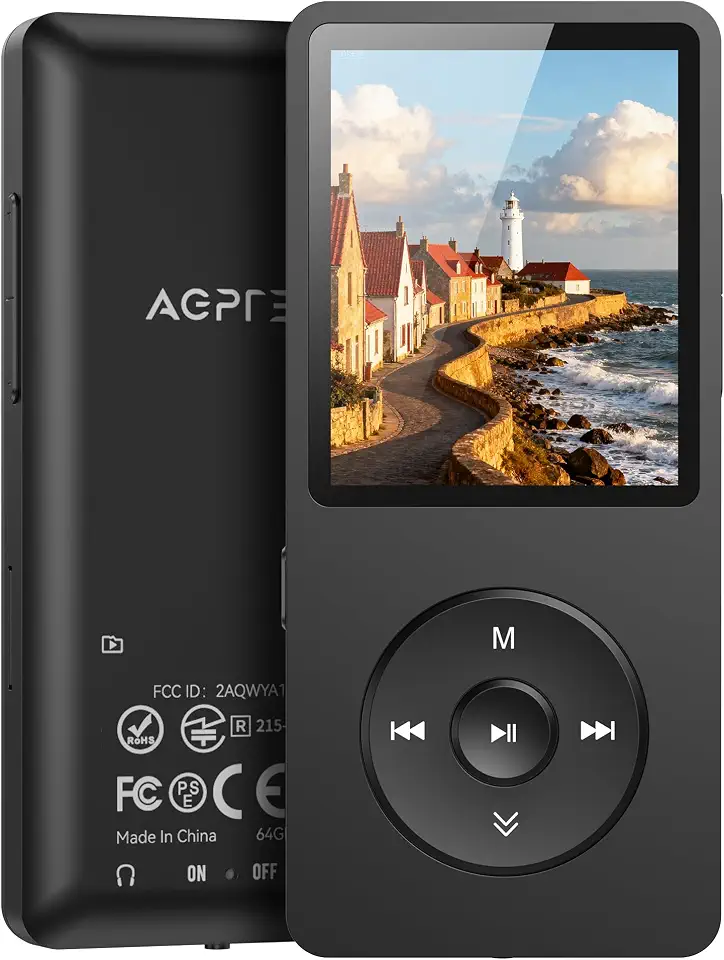 AGPTEK A02Pl 64Gb Mp3 Player, 70 Horas De Reprodução Música Sem Perdas, Suporta Até 128Gb (Preto)