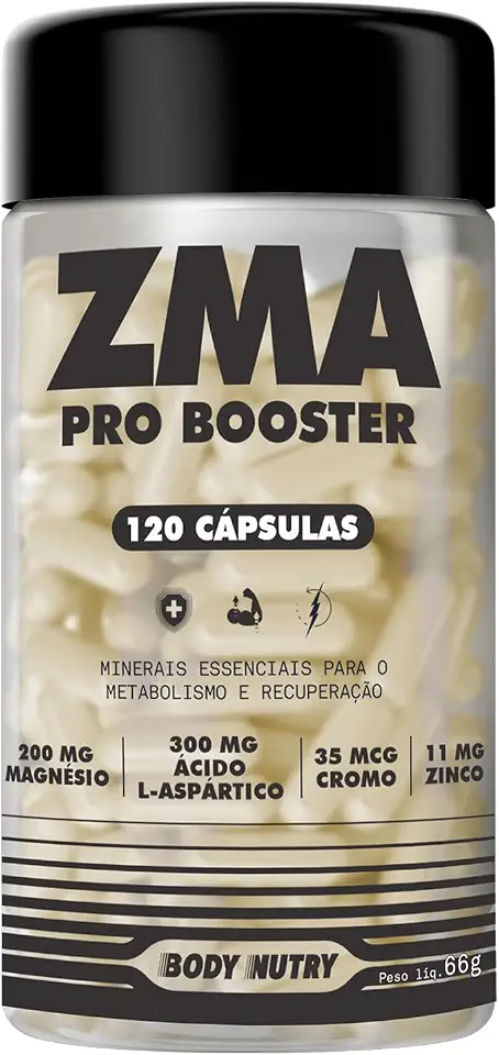 ZMA Booster Concentrado Vitaminas Energia Disposição Minerais Magnésio Zinco Vitamina B6 Picolinato de Cromo Pote 120 Cáps - Body Nutry