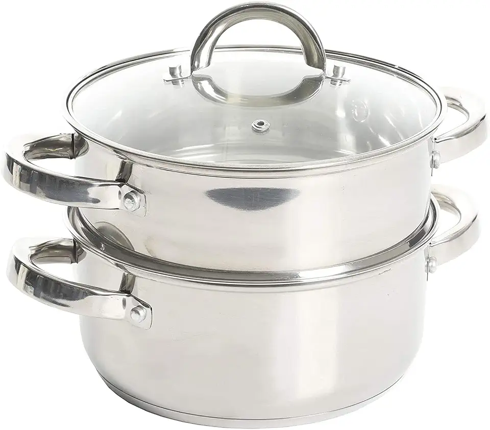 Oster Conjunto de panelas de aço inoxidável Sangerfield, caçarola de 3 litros com cesto de vaporizador
