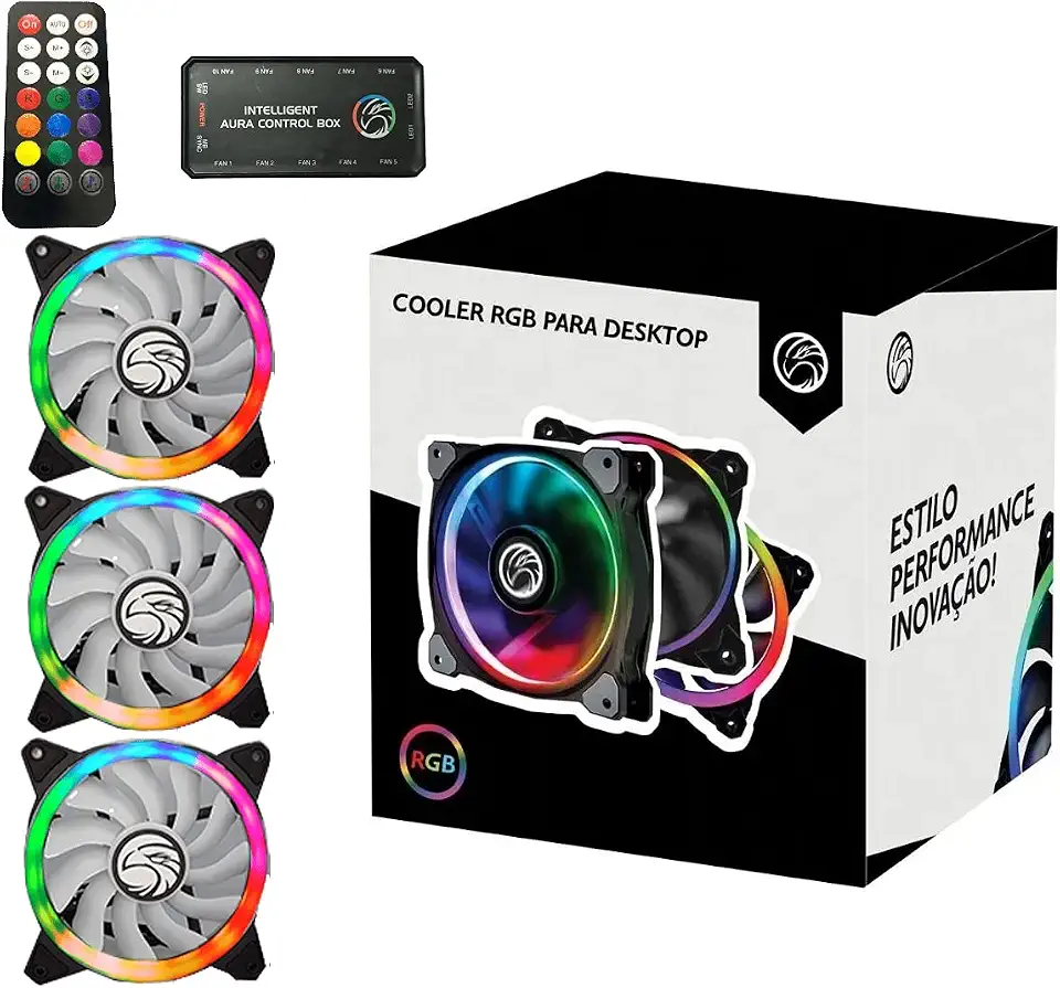 Kit 3 Cooler Ventoinha Fan Rgb 120mm 12cm Bpc-Kdl-Argb Controle Remoto e Hub