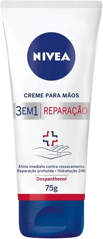 NIVEA Creme para Mãos Reparação com Dexpanthenol 75g, Alívio do Ressecamento, Hidratação 24h, Reparação Profunda, Uso Diário, Pele Seca e Extrasseca