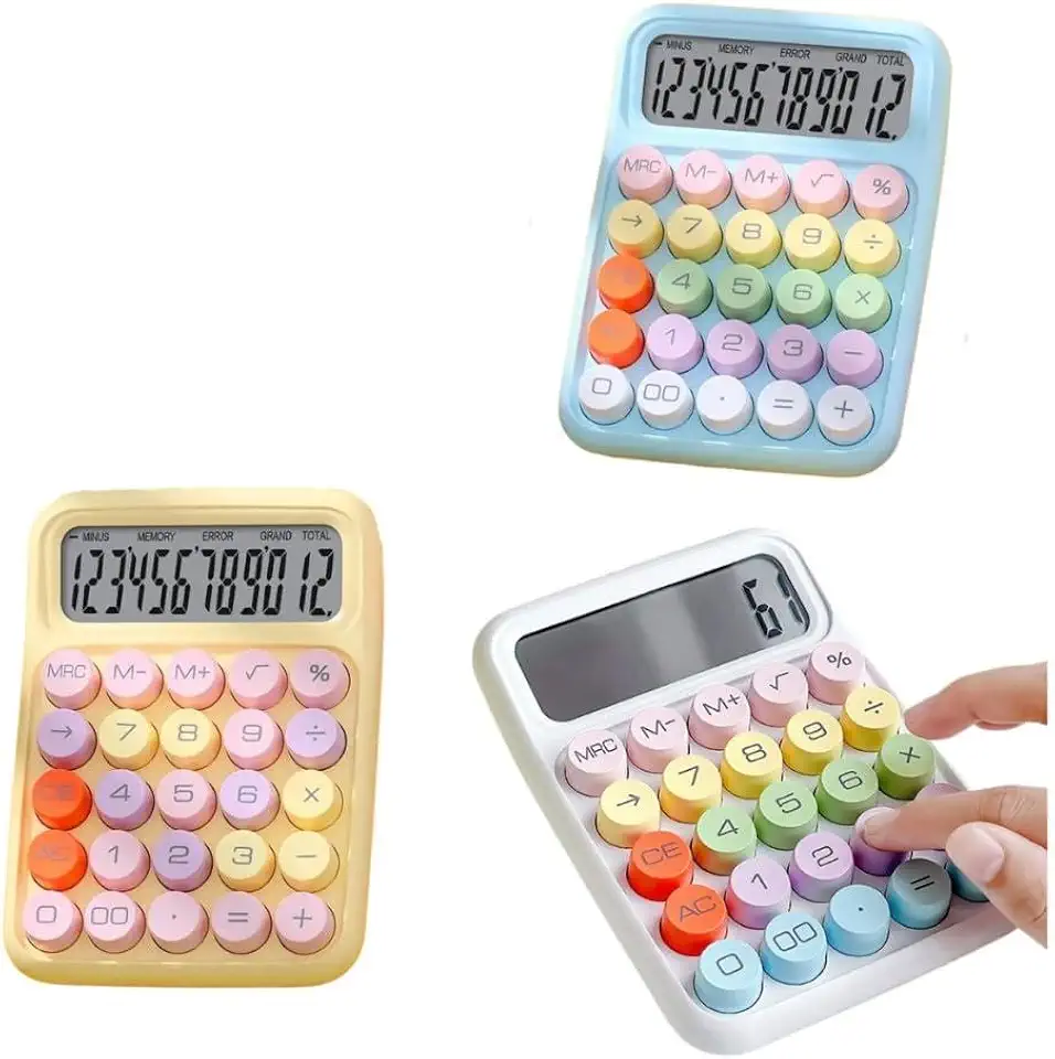 Calculadora Digital Colorida com Visor LCD Tela Inclinada 15° Base Antiderrapante Desligamento Automático Digitos Grande Botões Mêcanico Premium