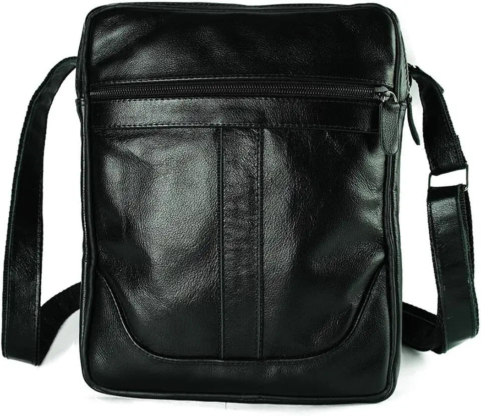 BOLSA TRANSVERSAL EM COURO LEGITIMO, SHOULDER BAG MASCULINA E FEMININA (Preta)