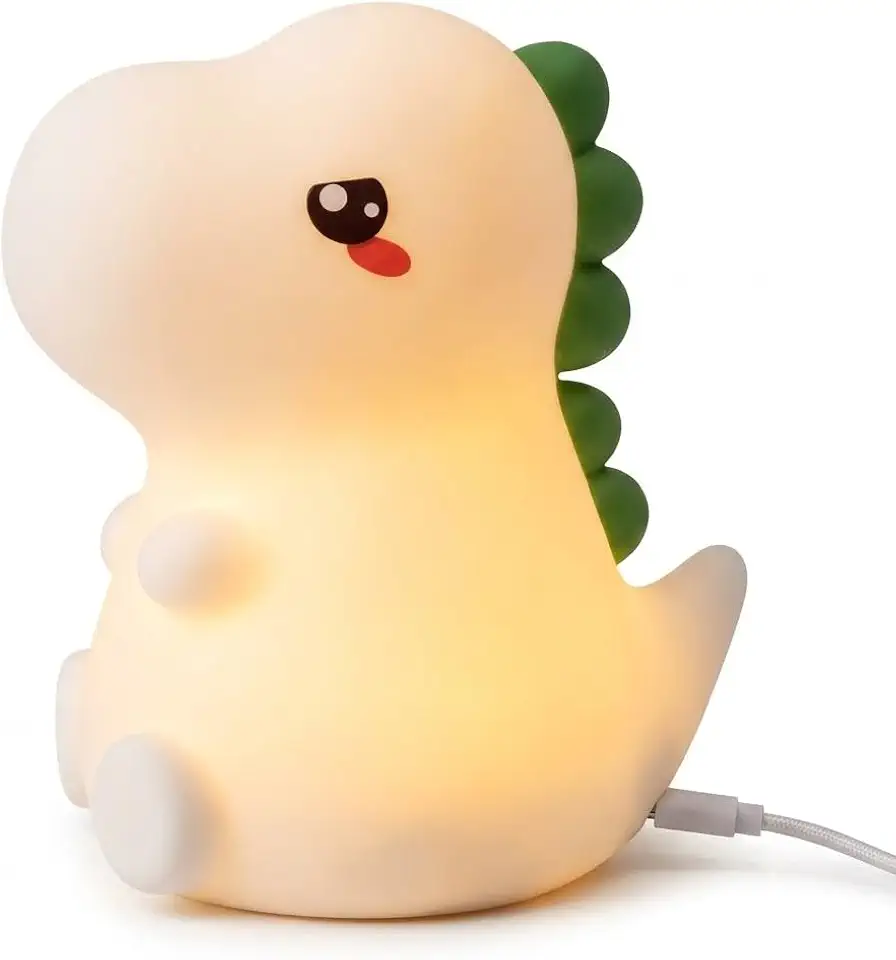 Luminária Infantil Dinossauro LED Silicone Macio Luz Noturna Abajur Mesa Quarto Bebê Criança Decoração USB Recarregável Presente Menino Menina Toque Sensor Iluminação Suave
