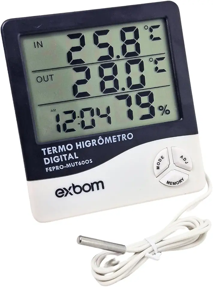 Termômetro Digital Termo Higrômetro com Sensor Externo Medidor Temperatura e Umidade Digital com Cabo de 90 cm Original