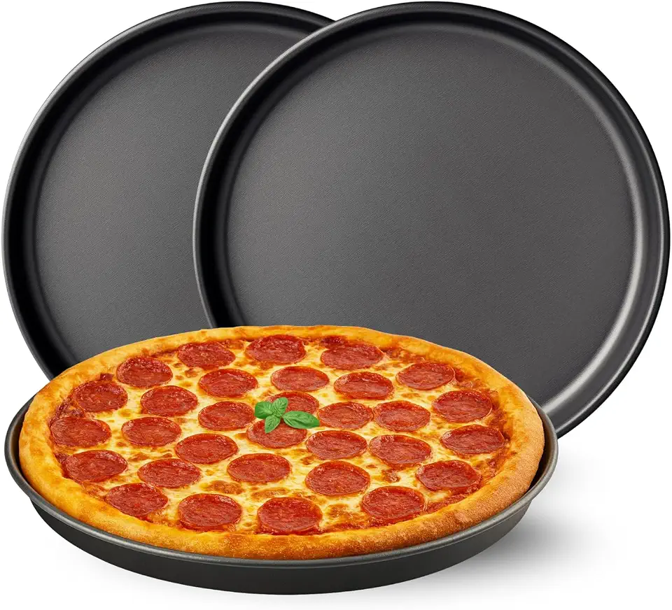 Kit com 2 Formas para Pizza Antiaderente, Aço Carbono com Revestimento em Teflon, 36cm, Cinza Escuro, para Pizzas Grandes e Massas Finas