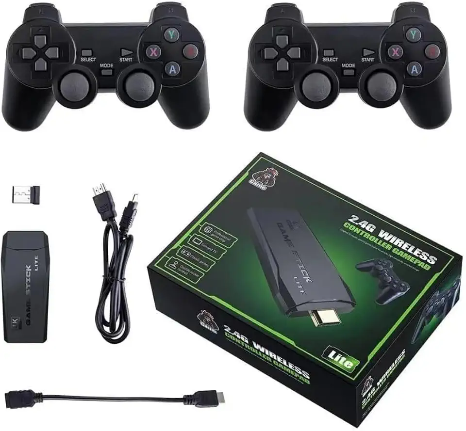 Console de Jogos Retrô Portátil, 64GB, 20000 Jogos Incluídos, 4K, com 2 Controles Sem Fio