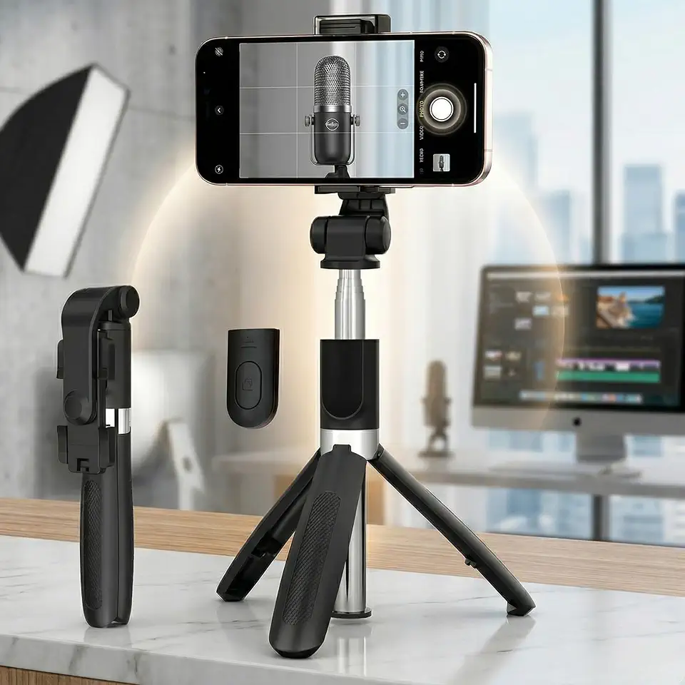 Tripé Bastão Selfie 3 em 1 para Celular e Câmera com Controle Bluetooth – Pau de Selfie com Rotação 360°, Dobrável e Portátil para Fotos, Vídeos, Lives e Vlogs