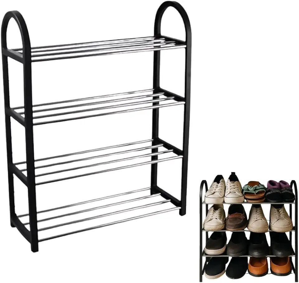 Sapateira Organizadora Porta Sapatos 8 Pares 4 Andares Para Quarto Hall de Entrada Multiuso Livros Tênis Metal e Plástico
