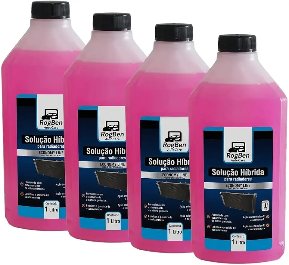 Kit 4 Unidades Aditivo de Radiador Orgânico Rogben, Rosa, Pronto para Uso, 1 Litro cada