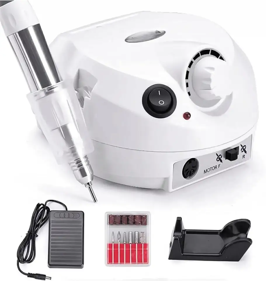 Lixadeira Elétrica Profissional para Unhas Motor Porquinho Bivolt 35.000 RPM com Pedal Brocas e Lixas | Baixo Ruído para Gel, Acrigel, Fibra e Podologia