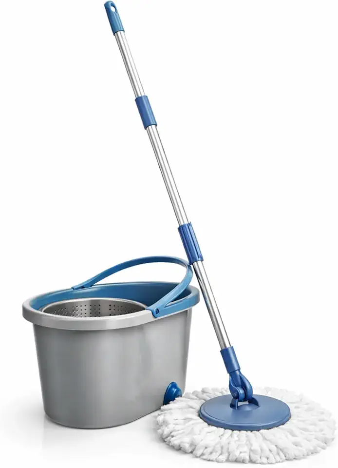 Mop Giratório 360° com Balde 13L e Centrífuga | Cabo Inox Regulável | Refil Microfibra | Limpeza Prática