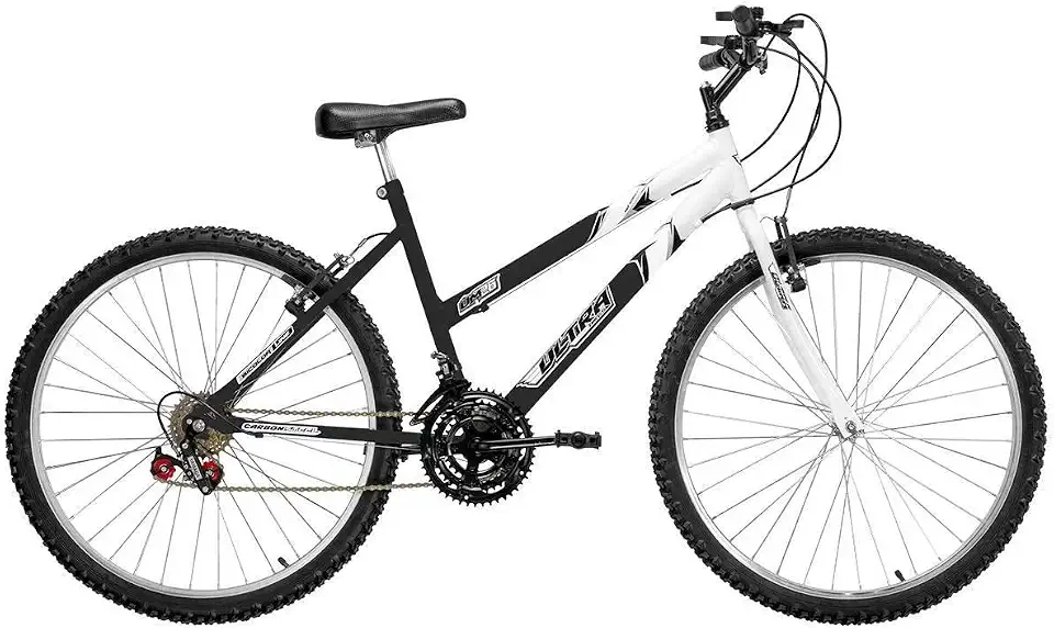 Bicicleta de Passeio Ultra Bikes Esporte Bicolor Aro 26 Reforçada Freio V-Brake – 18 Marchas Preto Fosco/Branco