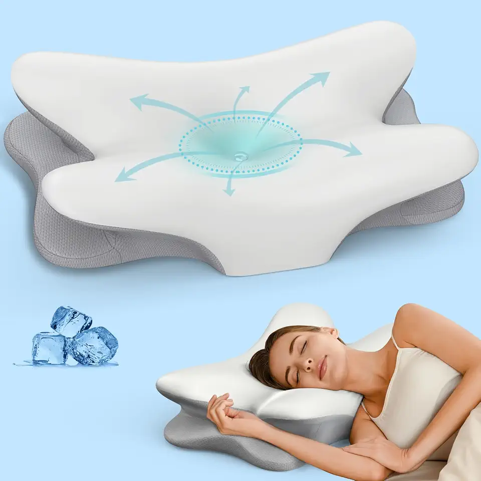 Travesseiro cervical para alívio da dor no pescoço – Travesseiro ergonômico para suporte de pescoço, travesseiros de espuma viscoelástica refrescantes para dormir, travesseiro ortopédico de cama para