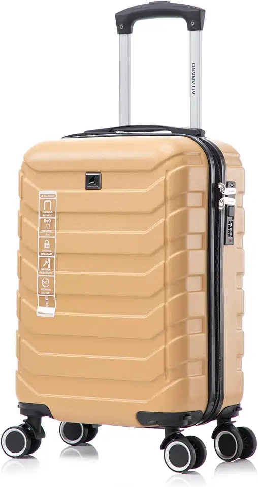 Mala de Bordo 8kg em ABS Rígido com Rodinhas 360 Padrão ANAC Mala de Mão e Cadeado Numérico com Senha - P015 (18) (Dourado)