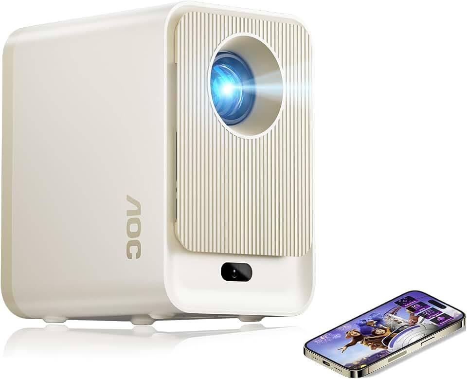 AOC Projetor Inteligente 1080P, Totalmente Selado, 300 ANSI e 12000 Lumens, Foco Automático e Android 12.0, Projetores com Wi-Fi 6 e Bluetooth 5.0, Tela de 250", Projetor Portátil para Celular/PC/HDMI