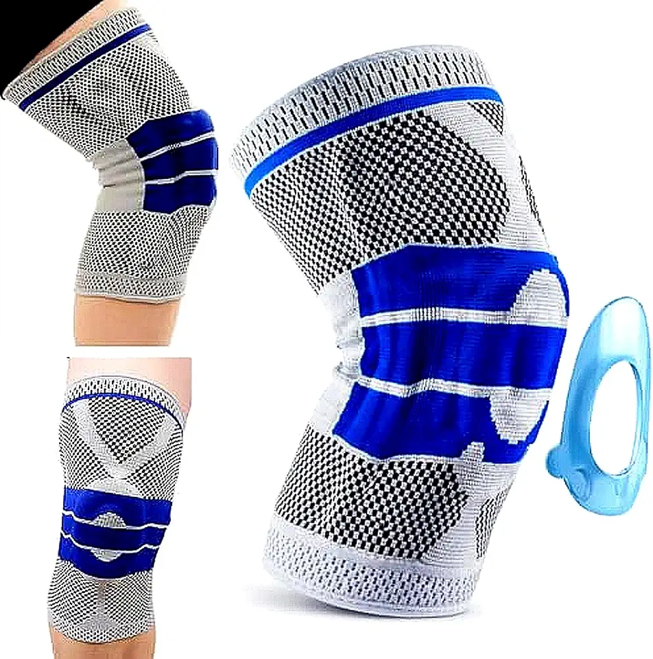 Joelheira Ortopédica de Compressão com Silicone e Estabilizador Lateral Suporte para Menisco, Ligamentos, Academia, Corrida e Alívio da Dor no Joelho (M)