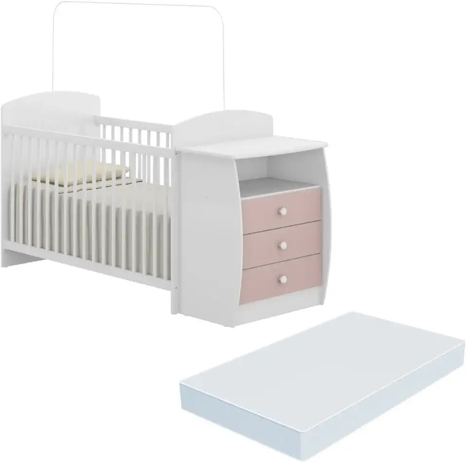 Berço Cômoda com Colchão Incluso Colinho de Mãe Multimóveis Fg2951 Branco/rosa