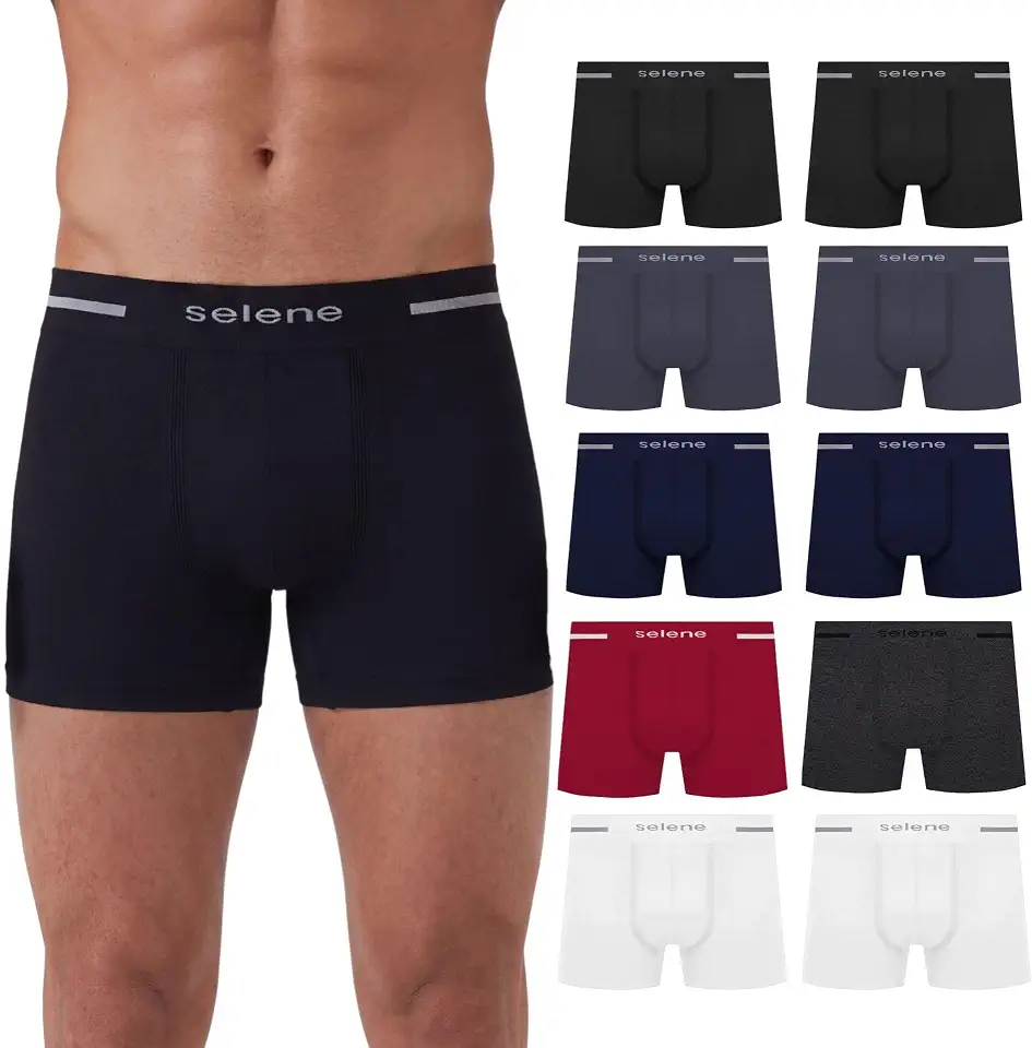 Kit 10 Cuecas Boxer Selene Sem Costura Microfibra de Poliamida Masculina