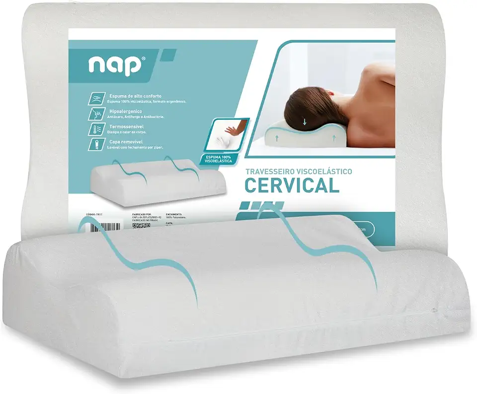 Nap Travesseiro Nasa Ortopédico Cervical Comfort Viscoelástico D40 Espuma YellowTec Premium Capa Super Plush Hipoalergênico para fronha 50x70cm - Branco