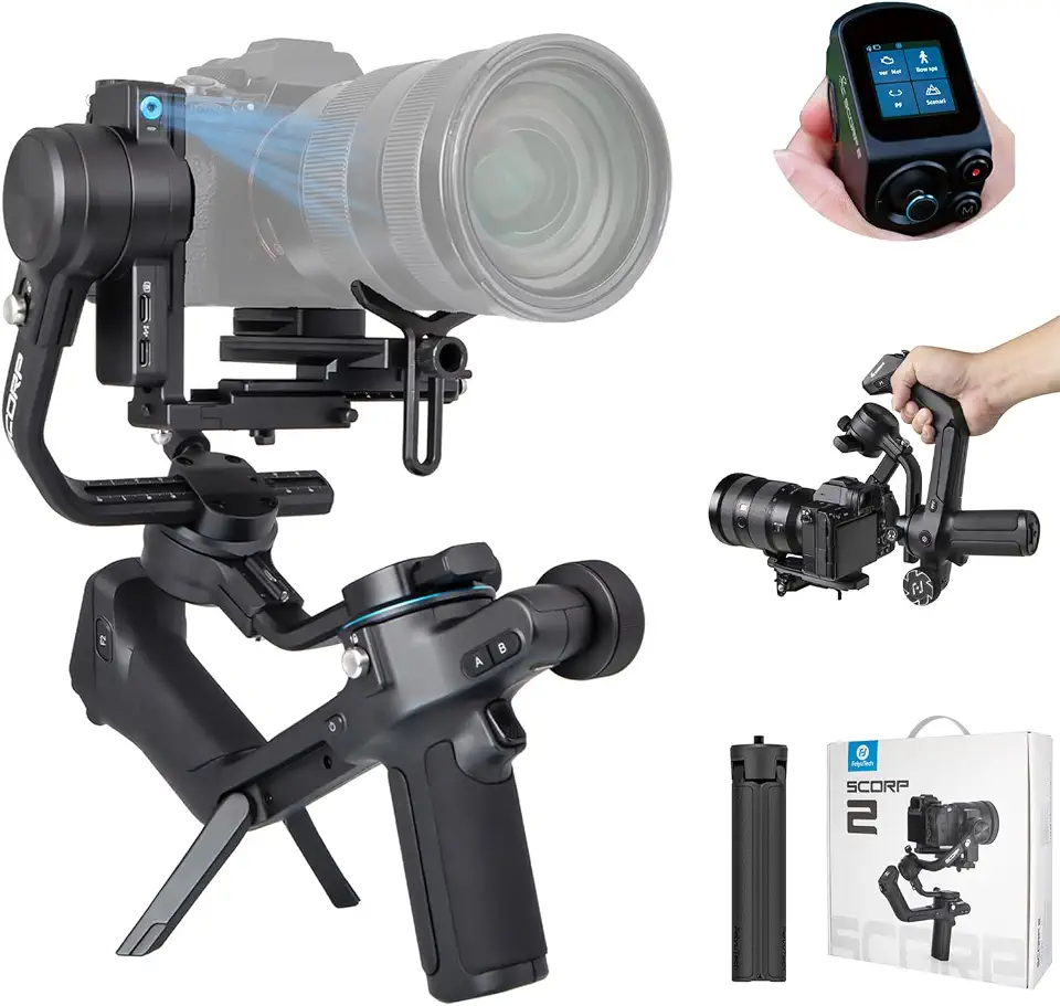 FeiyuTech Estabilizador de Cardan Scorp 2 para Câmera Dslr e Sem Espelho, Sensor de Rastreamento Al Integrado, Estabilizador de Câmera de 3 Eixos para Sony Canon Panasonic Nikon, Tela de Toque de Carg