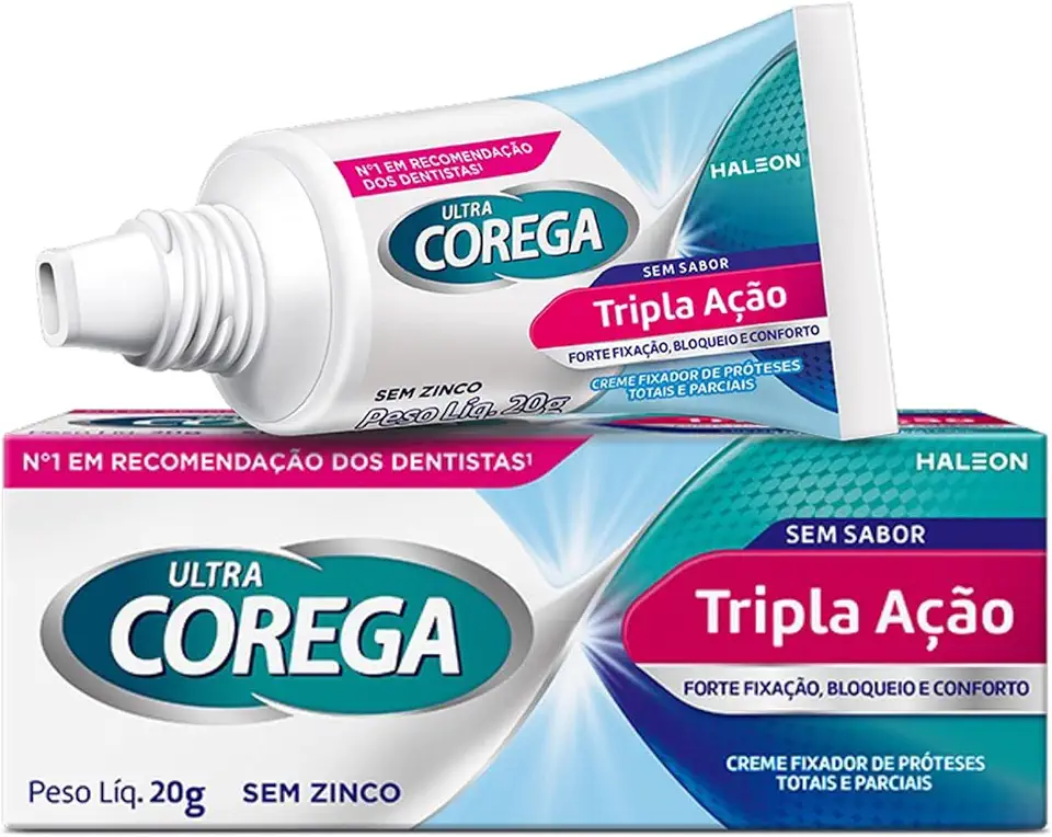 Corega Ultra Creme Fixador de Dentadura e Próteses, Sem Sabor, Forte Fixação por até 12h, 19g