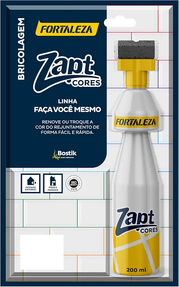 FORTALEZA Zapt Cores Branco – Tinta para Rejunte Acrílico Líquido – Renovador de Cor com Alta Cobertura – Para Cerâmica, Porcelanato e Pastilhas – Uso Interno e Externo – 200ml