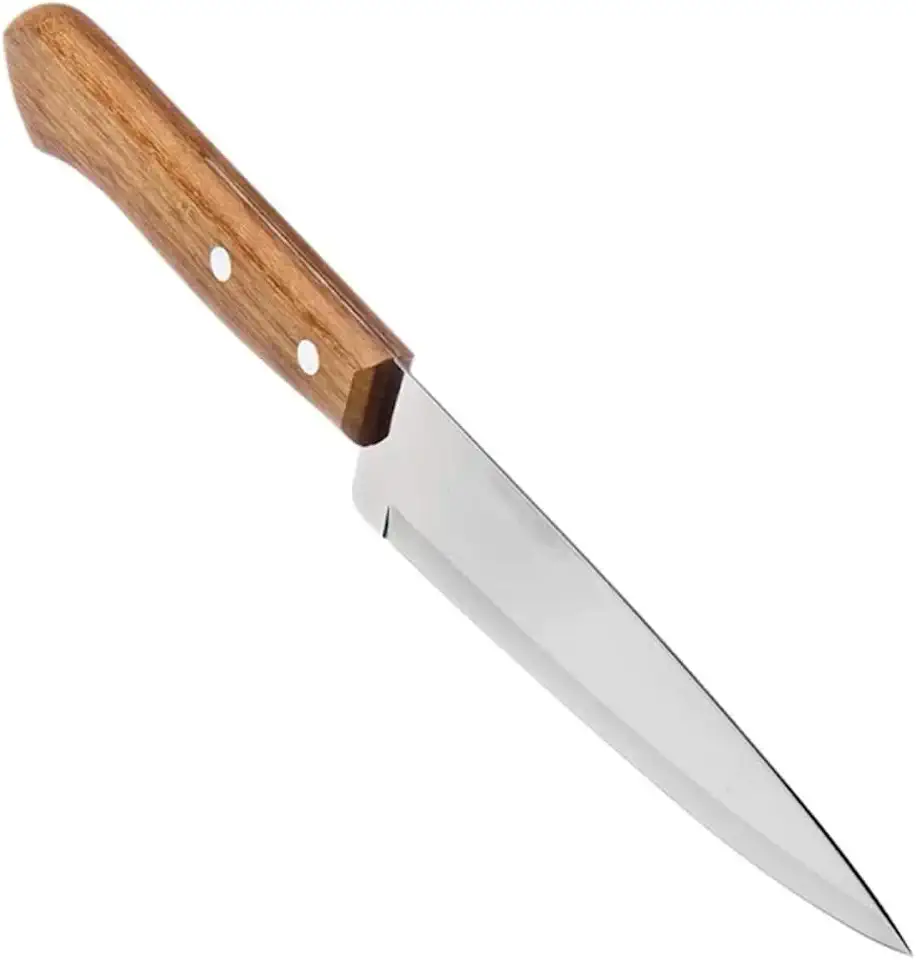 Faca de Carne 7 Polegadas Aço Inox Cabo de Madeira Natural – Faca para Churrasco Profissional, Cozinha, Corte de Carnes, Alta Durabilidade e Precisão