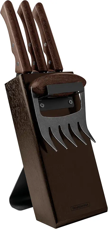 Kit Para Churrasco Tramontina Churrasco Black Com Lâminas De Aço Inox Escurecido E Cabos De Madeira 05 Peças
