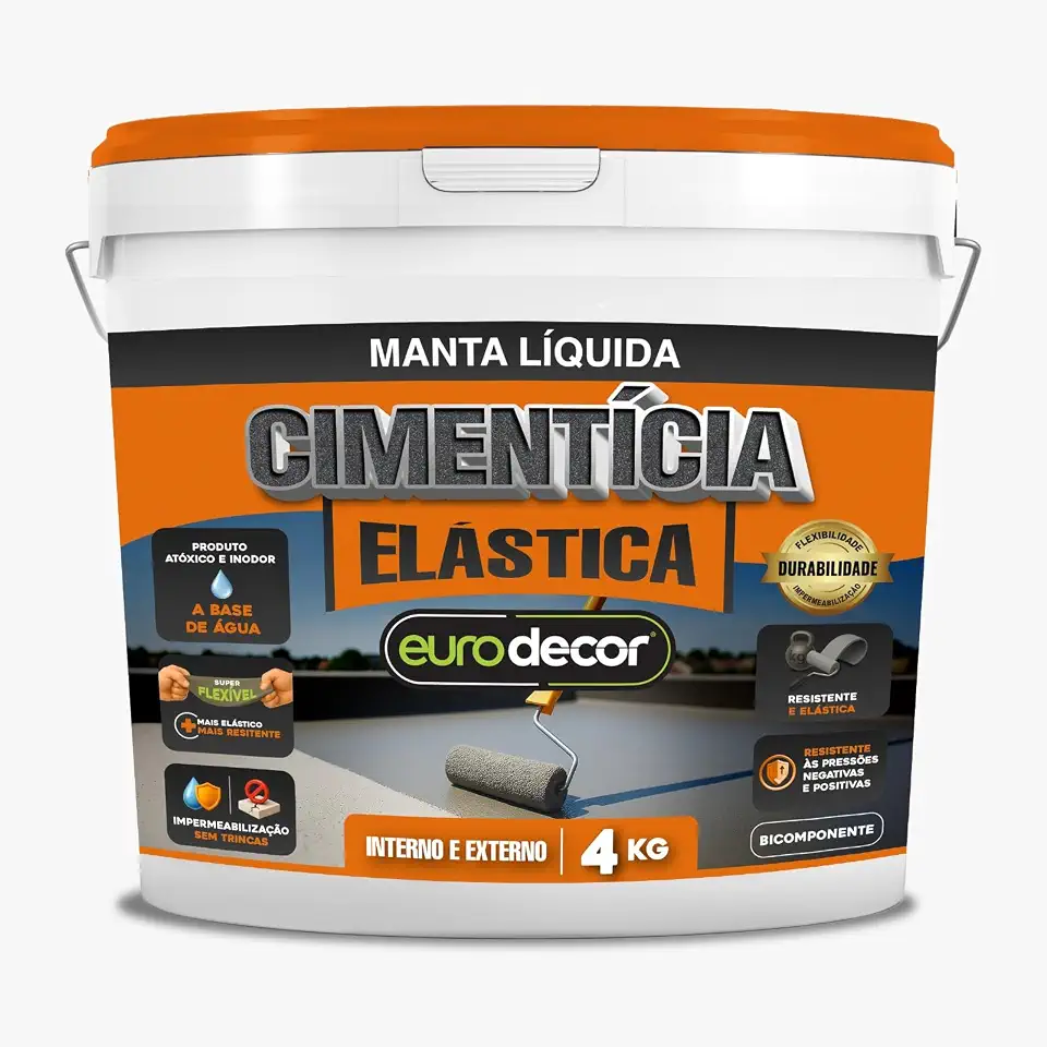 Cimento Elástico Eurodecor 4kg - Impermeabilizante Elástico para Lajes, Piscinas e Caixas D'água - Manta Líquida Cimentícia Bicomponente Anti-Infiltração e Alto Rendimento