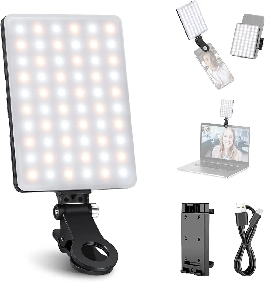 Neewer Lâmpada de vídeo para celular LED, 3 modos de luz/brilho ajustável/bateria de lítio recarregável de 2000 mAh integrada e grampo de telefone compatível com iPhone Samsung Huawei