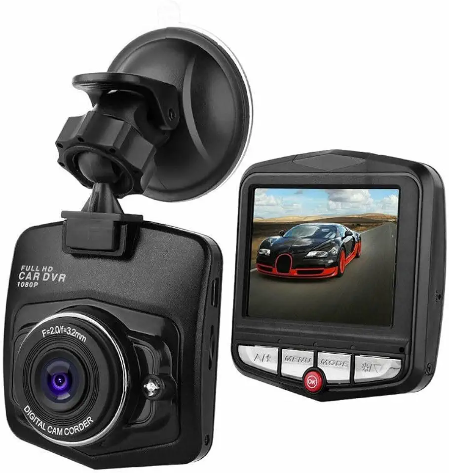 Câmera Veicular DVR Full HD 1080P, Tela LCD, Visão Noturna, USB, Com Bateria Recarregável