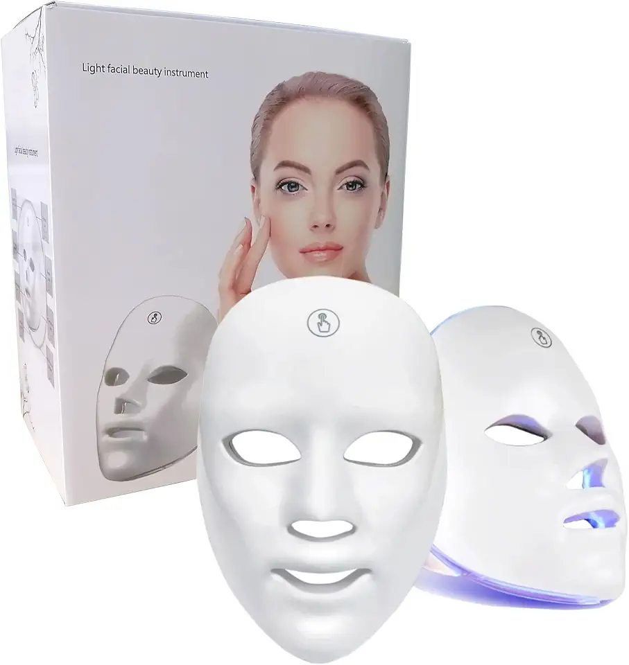 Máscara de Terapia LED, 7 Cores, para Tratamento Facial, Uso Doméstico e Viagem