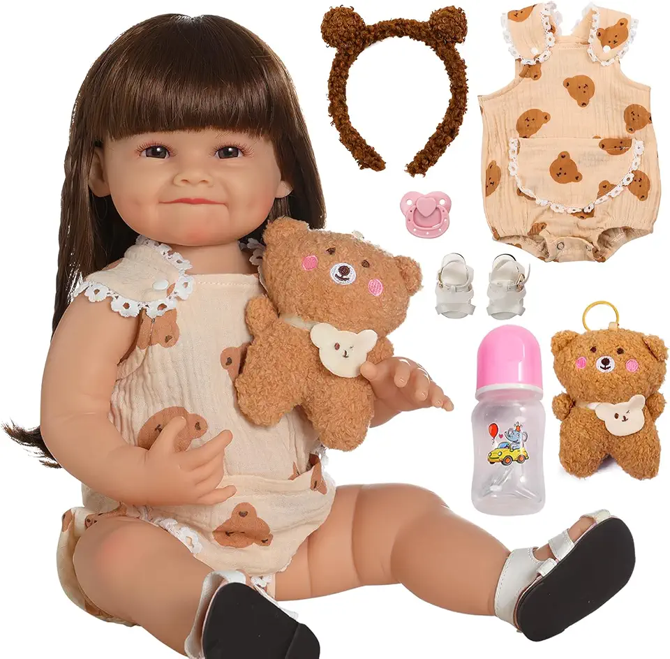 Bebê Reborn Boneca Silicone Menina Sorriso Urso 48cm Pode dar Banho Criança Presente Original