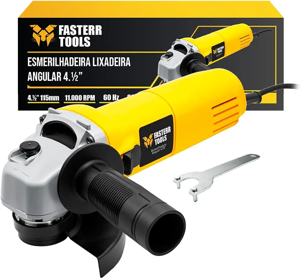 Esmerilhadeira Angular Fasterr FST043BR 110V 820W 4.1/2” (115mm) 11.000 RPM Profissional para Corte e Desbaste